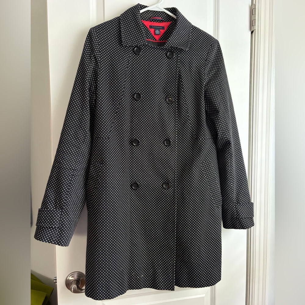 Tommy Hilfiger Black and White Polka Dot Double-Breasted Pea Coat